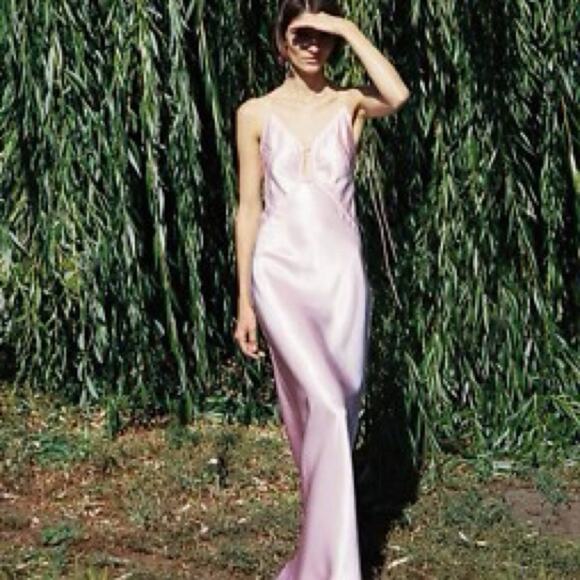 Anna October Terrin Satin Maxi Slip Dress Baby Pink Formal - Picture 3 of 11